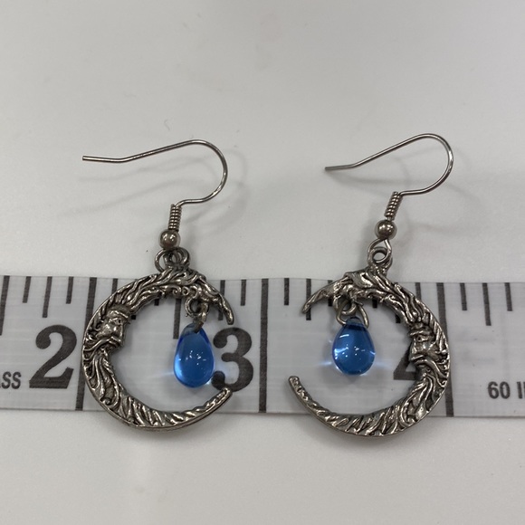 Man in the Moon - blue glass teardrops - silver earrings cast on both sides! EUC - Picture 9 of 16